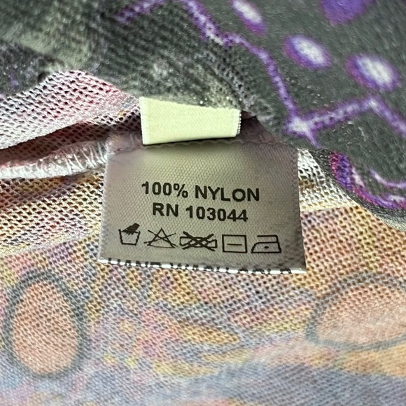 Viviana G Tee's Vibrant Psychedelic Print Mesh Top Stretchy Long Sleeve sz Large - Picture 8 of 10